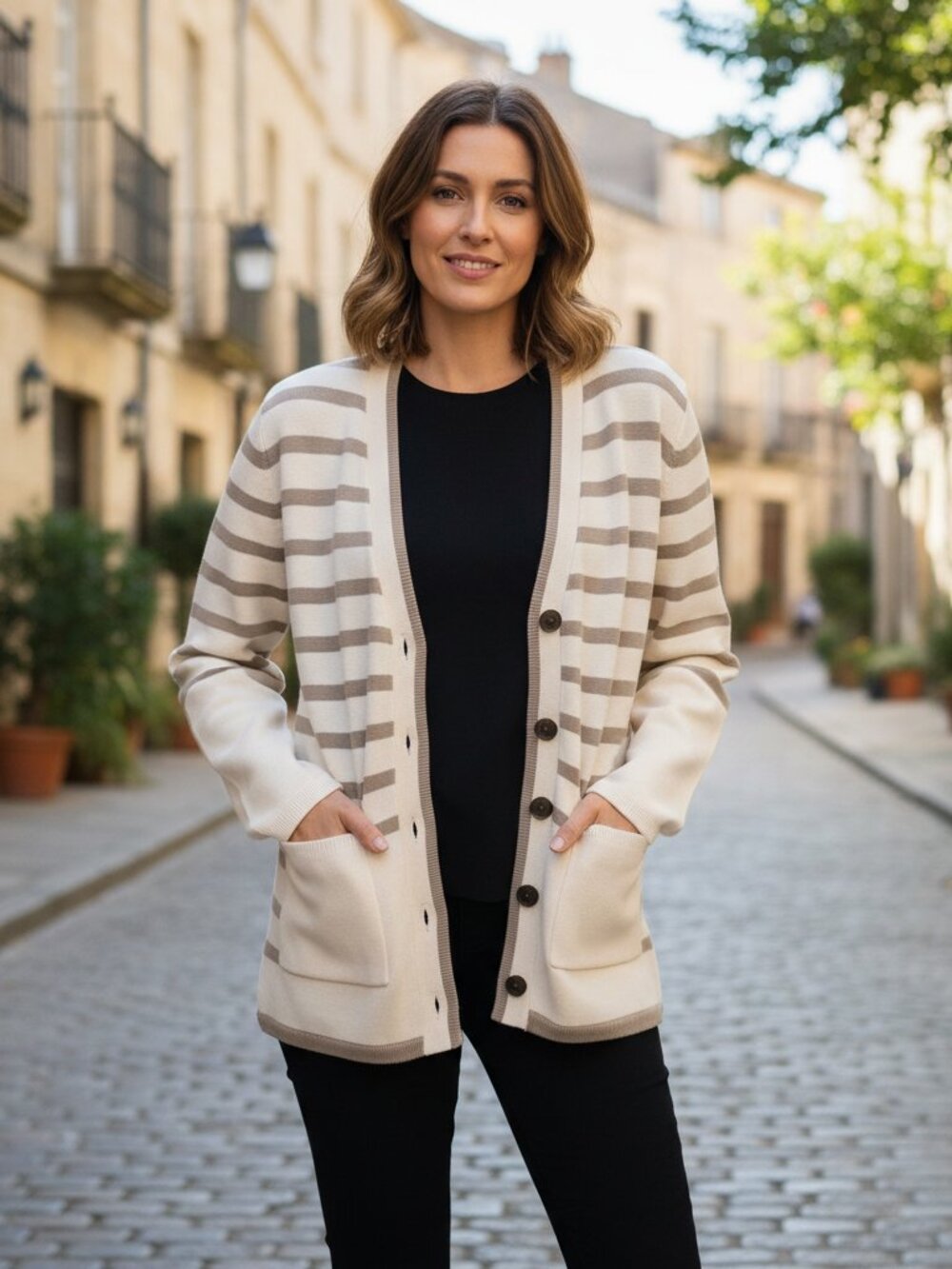 Rag & Bone Dee Stripe Long Cardigan NWT Tan Small Cotton Blend